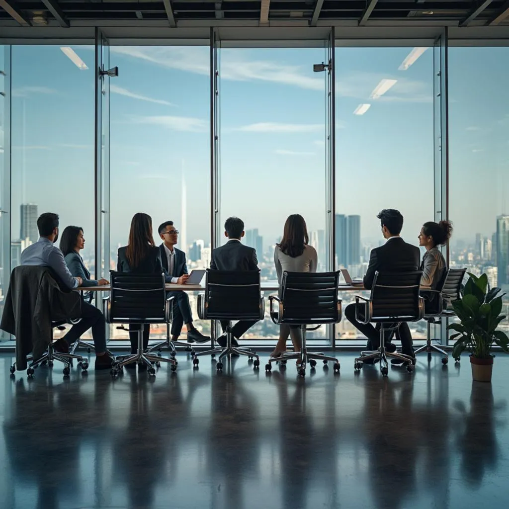 Philippine Investment Advisors team in modern office overlooking Manila skyline